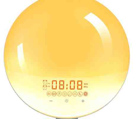 Asupermall - Lampada da tavolo con orologio intelligente multifunzionale con radiosveglia FM Funzione snooze Lampada da comodino Sveglia digitale con Giallo